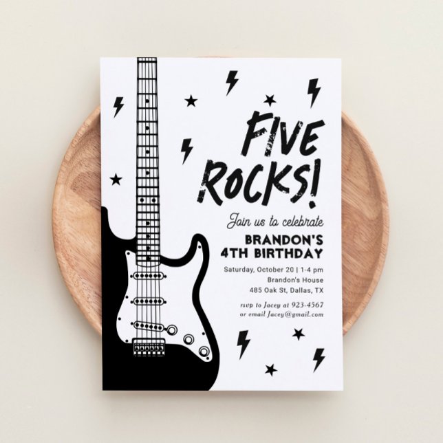 Invitación Cinco Rocks Guitar Rock y Roll Quinto Cumpleaños (Subido por el creador)