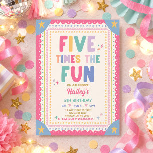 Invitación Cinco Veces El Cumpleaños Divertido Niña 5 Años