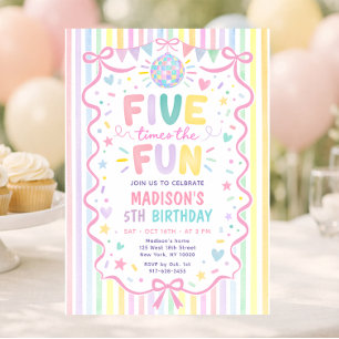 Invitación Cinco Veces el Cumpleaños Divertido Rayas Pastel F