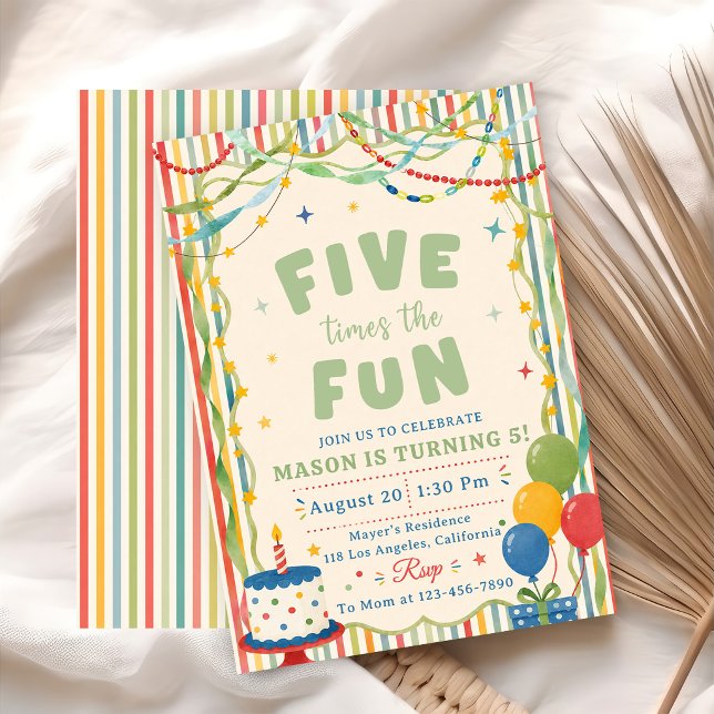 Invitación Cinco Veces La Diversión Cumpleaños 5 (Subido por el creador)