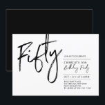 Invitación Cincuenta | 50ª Fiesta de Cumpleaños I del Moderno<br><div class="desc">Celebra tu día especial con esta sencilla y elegante invitación a la fiesta de cumpleaños número 50. Este diseño presenta un guión de broche "Fifty" con un diseño limpio combinado en color blanco y negro. Más diseños disponibles en mi tienda BaraBomDesign.</div>