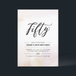 Invitación Cincuenta | Acuarela Mínima de 50 años de fiesta<br><div class="desc">Celebra tu día especial con esta simple invitación mínima a la fiesta de cumpleaños número 50. Este diseño cuenta con un elegante guión grabado con letras "Fifty" con un suave fondo de lavado de acuarela neutro. En mi tienda BaraBomDesign hay más invitaciones para adultos de cumpleaños y suministros para fiestas....</div>