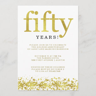 Invitación Cincuenta Aniversario de Faux Gold Confetti