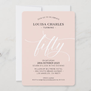 Invitación CINCUENTA elegante guión de moda de cumpleaños col
