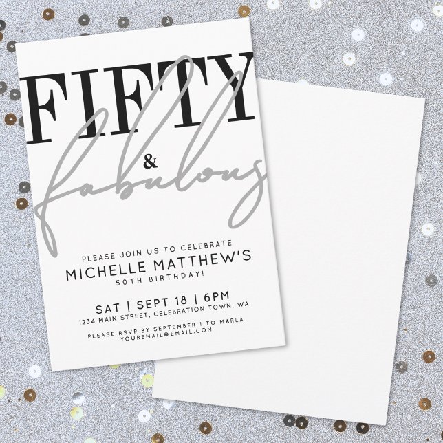 Invitación Cincuenta fabulosas fiestas modernas de cumpleaños (Fifty Fabulous Modern 50th Birthday Party Invitation)