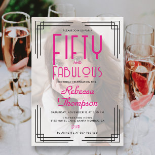 Invitación Cincuenta Fabuloso Cumpleaños 50 Foto Rosa Art Dec