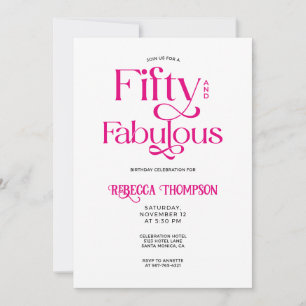 Invitación Cincuenta Fabuloso Rosa Caliente Escritura 50 Cump