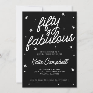 Invitación Cincuenta Fabuloso Script Cumpleaños 50 Negro Blan