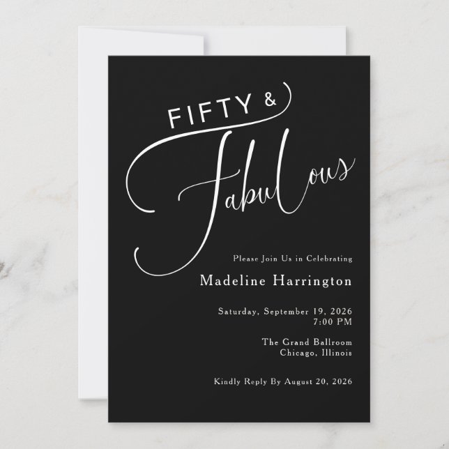 Invitación Cincuenta & Fabuloso Script Elegante Cumpleaños 50 (Anverso)