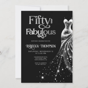 Invitación Cincuenta Fabuloso Vestido de Plata Cumpleaños Neg