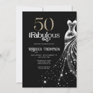 Invitación Cincuenta Fabuloso Vestido de Plata Cumpleaños Neg
