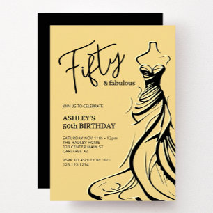 Invitación Cincuenta fabuloso vestido oro 50 cumpleaños