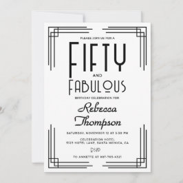 Invitación Cincuenta Fabulosos Cumpleaños 50 Negro Blanco Art