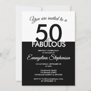 Invitación Cincuenta Fabulosos Modernos Cumpleaños 50 Negro B