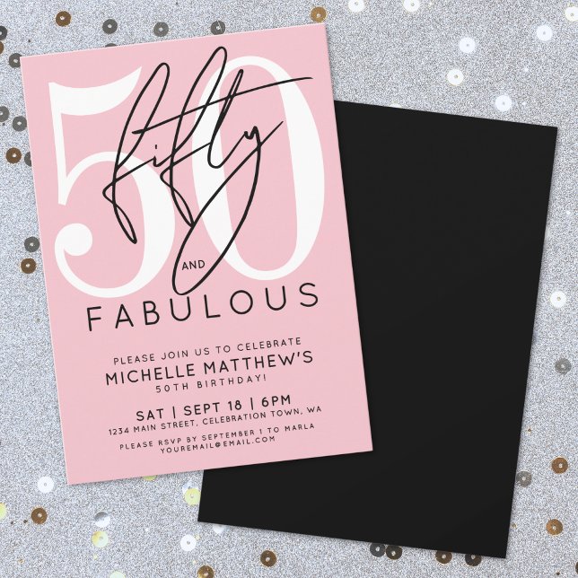 Invitación Cincuenta Fabulosos Rosa 50 Cumpleaños (Fifty Fabulous Pink 50th Birthday Invitation)
