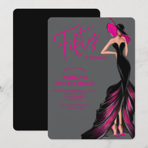 Invitación Cincuenta Fabulosos Vestido Rosa Gris Cumpleaños 5