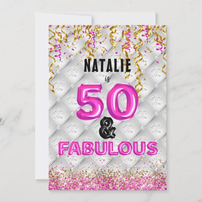 Invitación Cincuenta Fabulous Gold Pink 50 (Anverso)