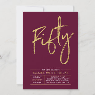 Invitación Cincuenta   Fiesta de cumpleaños 50 moderna de oro