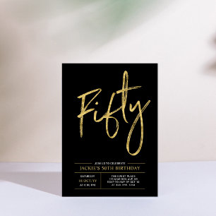 Invitación Cincuenta   Fiesta de cumpleaños moderna de oro y 