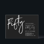 Invitación Cincuenta | Fiesta de cumpleaños moderna en blanco<br><div class="desc">Celebra tu día especial con esta sencilla y elegante invitación de cumpleaños número 50. Este diseño presenta un "Cincuenta" con tipografía de pincel y un diseño limpio en combinación de colores blanco y negro. Más diseños disponibles en mi tienda BaraBomDesign.</div>