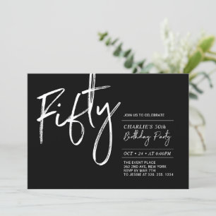Invitación Cincuenta   Fiesta de cumpleaños moderna en blanco
