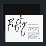 Invitación Cincuenta | Fiesta de cumpleaños moderna en blanco<br><div class="desc">Celebra tu día especial con esta sencilla y elegante invitación de cumpleaños número 50. Este diseño presenta un "Cincuenta" con tipografía de pincel y un diseño limpio en una combinación de colores en blanco y negro. Más diseños disponibles en mi tienda BaraBomDesign.</div>