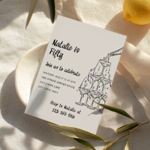 Invitación Cincuenta ilustradas Torre de Champagne 50 cumplea