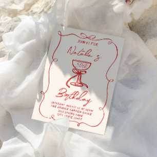 Invitación Cincuenta Manos Dibujaron Red Bow Martini 50 cumpl