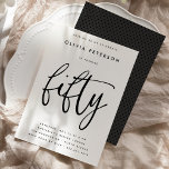 Invitación Cincuenta | Moderno B&W 50.ª tipografía de fiesta<br><div class="desc">Estas invitaciones simples, elegantes pero sofisticadas para fiestas de 50 años incluyen la palabra "cincuenta" en escritura a mano de caligrafía y una tipografía moderna y espaciada de sans serif. Puede cambiar el esquema de color fácilmente a su propia paleta de dos colores a medida usando el botón "Editar usando...</div>