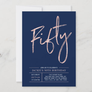 Invitación Cincuenta Moderno Cumpleaños 50 Rosa Dorado Fies