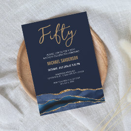 Invitación Cincuenta | Navy Azul Ágata Dorada Cumpleaños 50 H