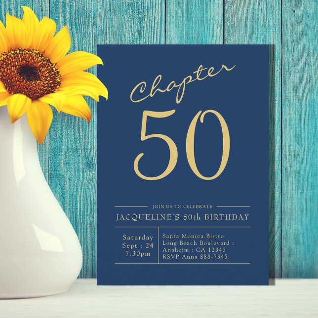 Invitación Cincuenta Oro Azul Fiesta de Cumpleaños 50 (Subido por el creador)