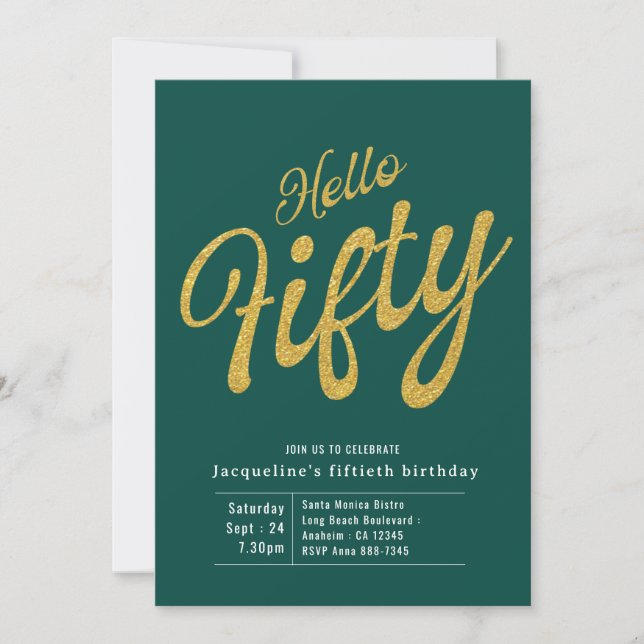 Invitación Cincuenta Oro Verde Moderno 50 cumpleaños (Anverso)