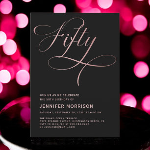 Invitación Cincuenta Rosas de Guión Dorado Negro 50 cumpleaño