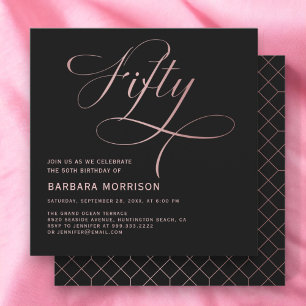 Invitación Cincuenta Rosas de Guión Dorado Negro 50 cumpleaño