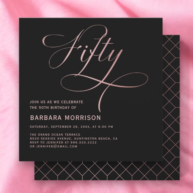Invitación Cincuenta Rosas de Guión Dorado Negro 50 cumpleaño (Subido por el creador)