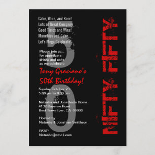 Invitación Cincuenta y cinco años - 50 años Blanco Negro rojo