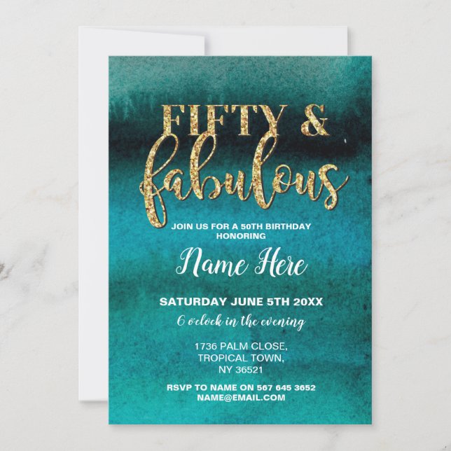 Invitación Cincuenta y fabulosa fiesta de cumpleaños Verde az (Anverso)