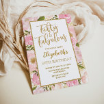 Invitación Cincuenta y fabulosa Floral de oro rosa 50 cumplea<br><div class="desc">Feminine Rubor & Gold Boho Floral 50th Birthday Invitation con maravillosas peonías acuáticas y batidos de confeti dorado</div>