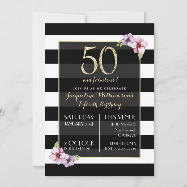 Invitación Cincuenta y fabulosas mujeres | Bandas florales mo (Anverso)
