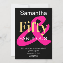 Invitación Cincuenta y fabuloso 50 cumpleaños Black Gold Pink