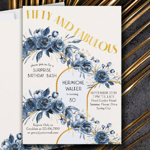 Invitación Cincuenta y Fabuloso Arco Dorado Floral Cumpleaños