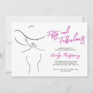 Invitación Cincuenta y Fabuloso Arte de Línea Rosa Fiesta de 