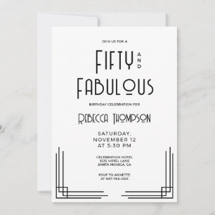 Invitación Cincuenta y Fabuloso Arte Deco Moderno Cumpleaños