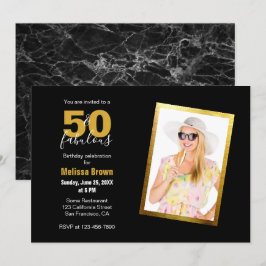 Invitación Cincuenta y fabuloso Black Gold Modern 50 cumpleañ