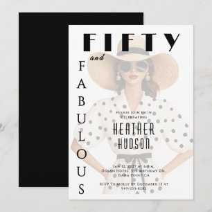 Invitación Cincuenta y Fabuloso Blanco Cumpleaños 50 Negro 