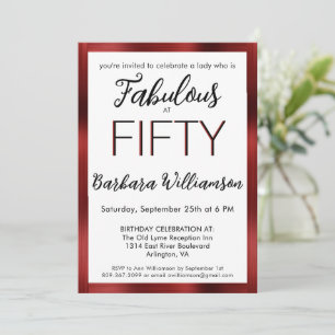 Invitación Cincuenta y Fabuloso Borde Rojo Fiesta de Cumpleañ