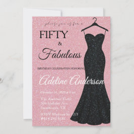 Invitación Cincuenta y Fabuloso Brillante Negro y Rosa 50º