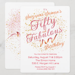 Invitación Cincuenta y Fabuloso Brillo Rosa y Dorado 