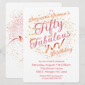 Invitación Cincuenta y Fabuloso Brillo Rosa y Dorado 